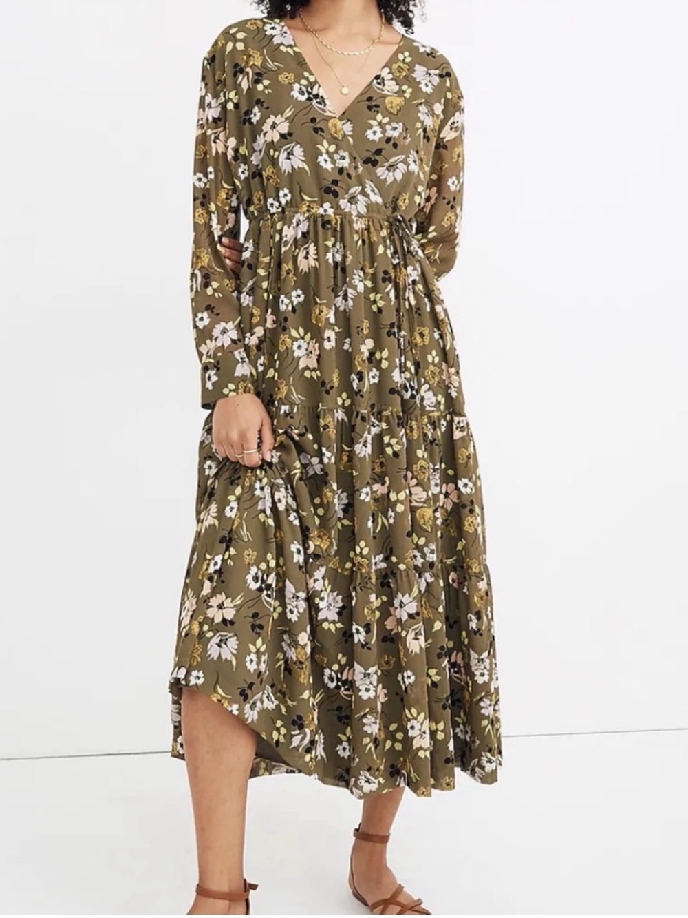 Madewell Cinchwaist Tiered Midi Dress Wildblooms XS